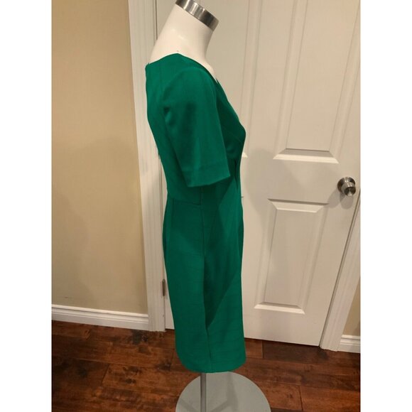 Kay Unger Green Ribbed V-Neck Pencil Dress, Size 4 - Picture 2 of 5